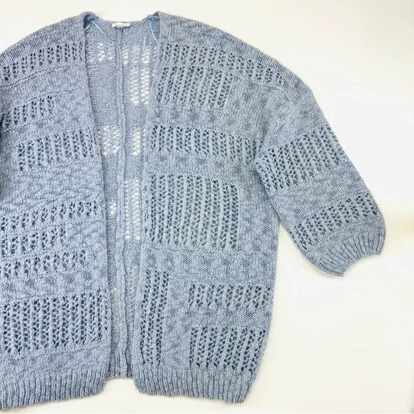 Bucketlist Holes Pattern Oversized Cardigan Medium Cool Blue Romantic Bohemian - Picture 7 of 14